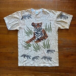 Mens‎ Vintage Tiger All Over Print T Shirt Nature Wildlife Jungle Cat Large